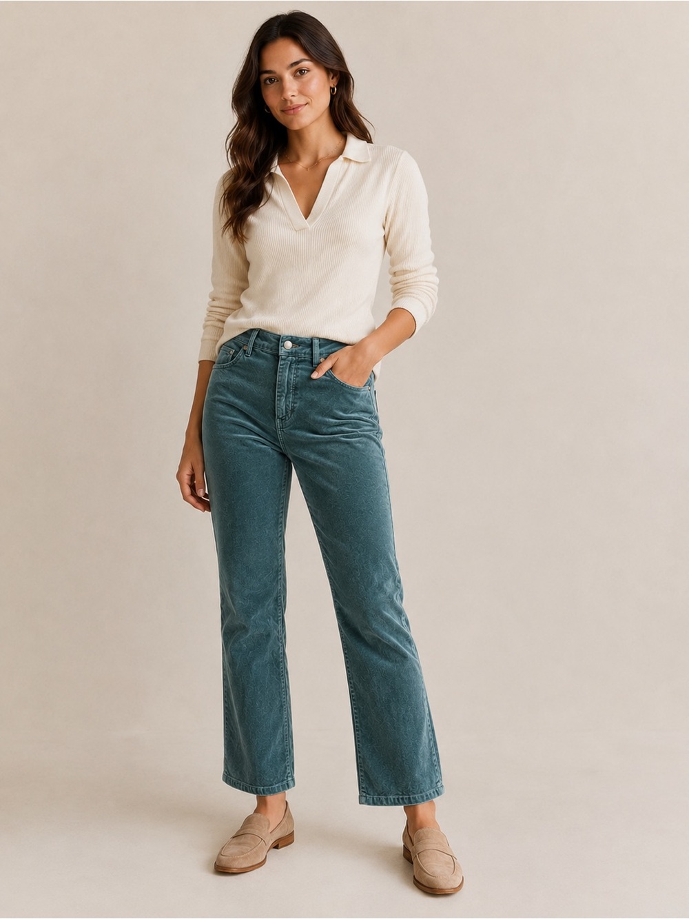 Ann Mashburn ankle 5-Pocket Velvet Jeans Sage Green Size 26